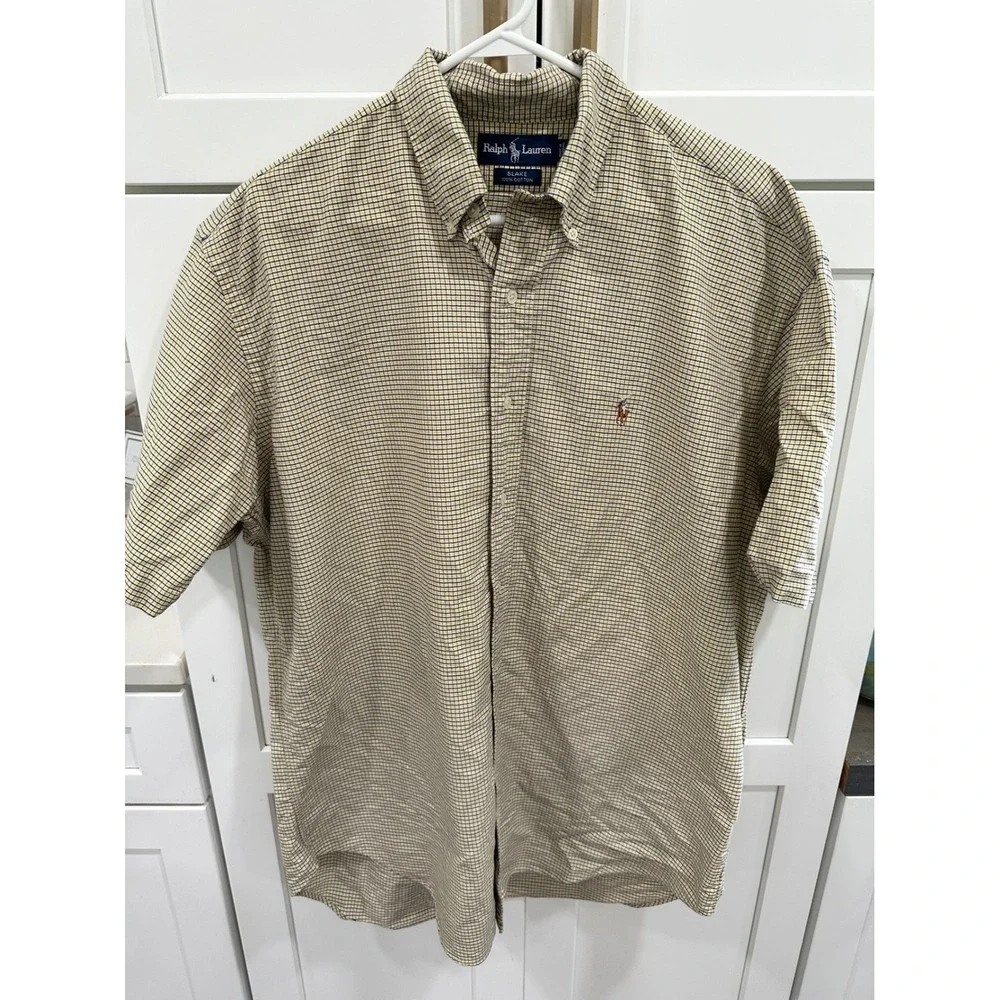 Ralph Lauren Blake Shirt Mens Large Yellow Blue Check Short‎ Sleeve Button Down
